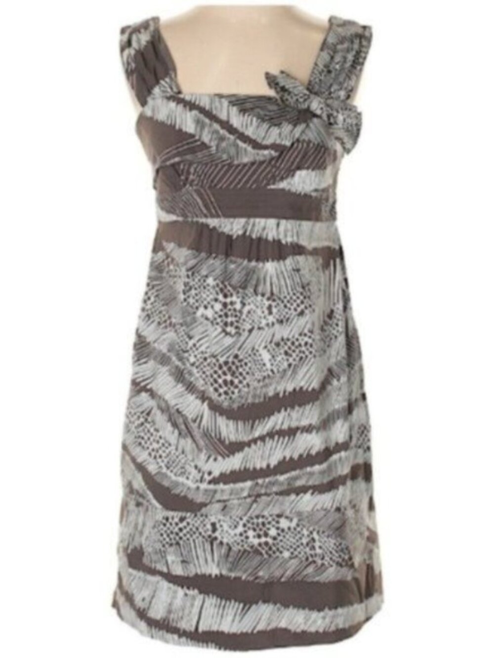 BCBGMaxazria Cocoa Combo Dress Sleeveless A-line Animal Print Bow Size Small